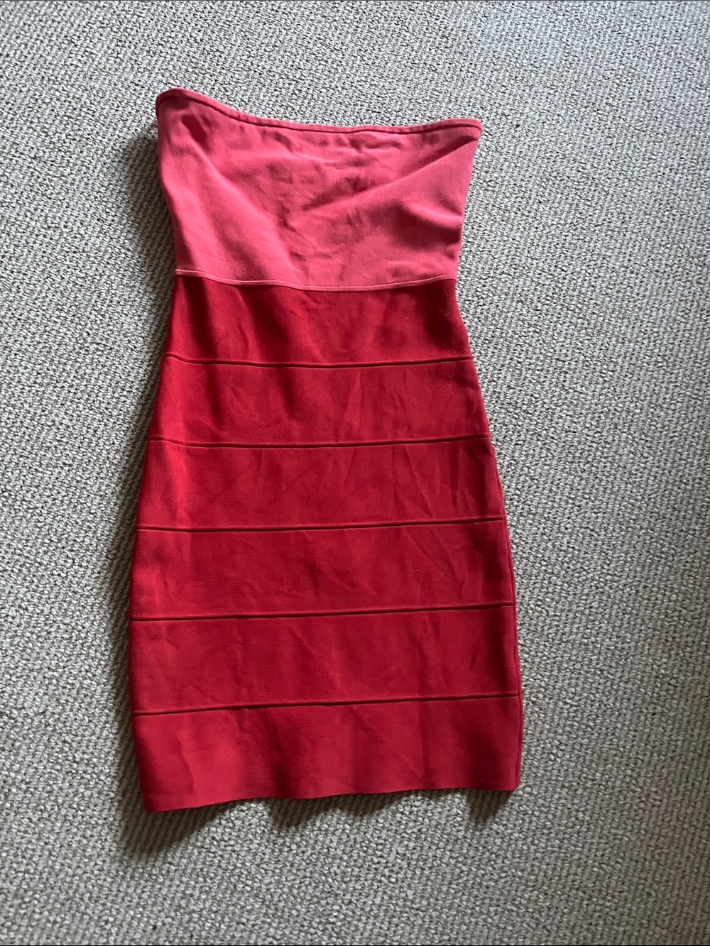 BCBGMaxAzria Strapless Two-Tone Red Bandage Dress